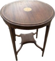 Mahogany inlaid centre table measures 29 inches tall by 25 diameter