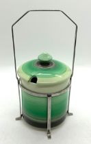 Shelley art deco honey jar with stand, no spoon. Overall height 7 inches tall