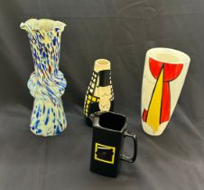 Selection of glass and porcelain vases to include Prototype Debrohah Wood largest measures approx 14