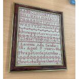 Vintage framed sampler, frame measures approximately 13.5 x 12 inches