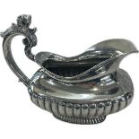 Antique silver sauce boat with engraved coat of arms, Lions head to handle, French Minervas head