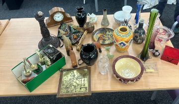Selection of miscellaneous includes Coloured glass, vases, lamps etc