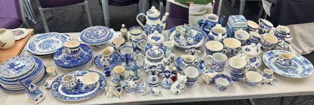 Large selection of vintage and later blue and white pottery