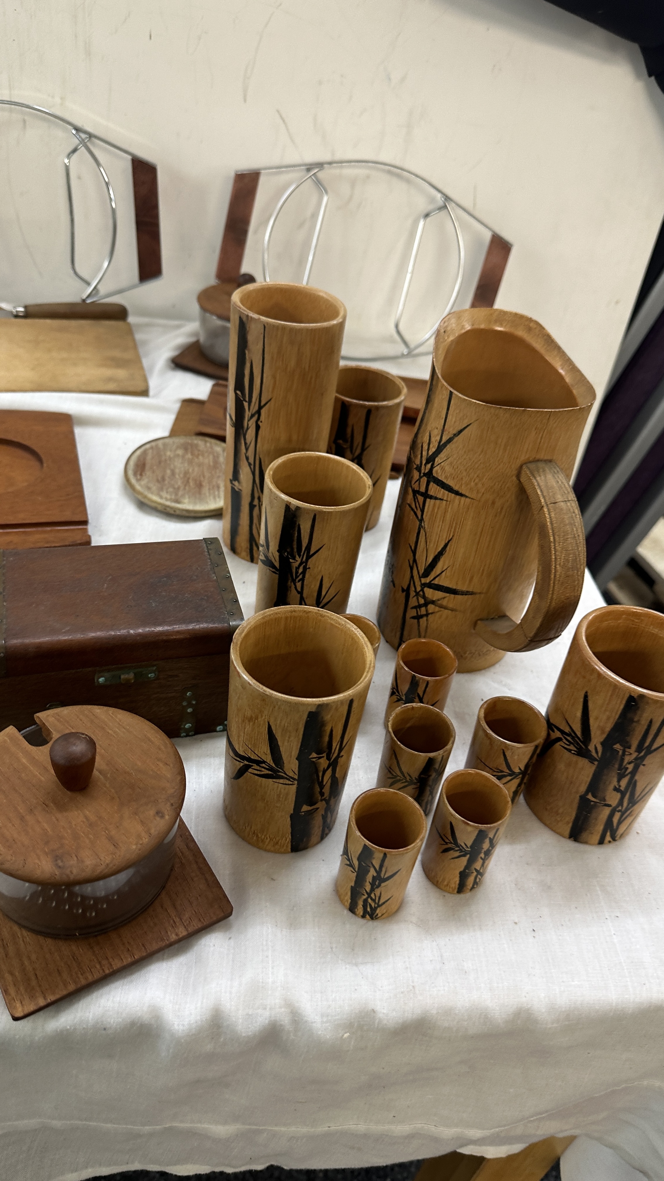 Vintage part bamboo water jug and cup set - Image 4 of 6