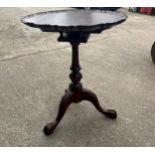 Mahogany occasional table with bird cage detail underneath measures approx 28 inches tall by 23.5