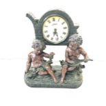 Resin cherub Juliana mantel clock measures approx 15 inches tall by 15 inches wide and 7 deep
