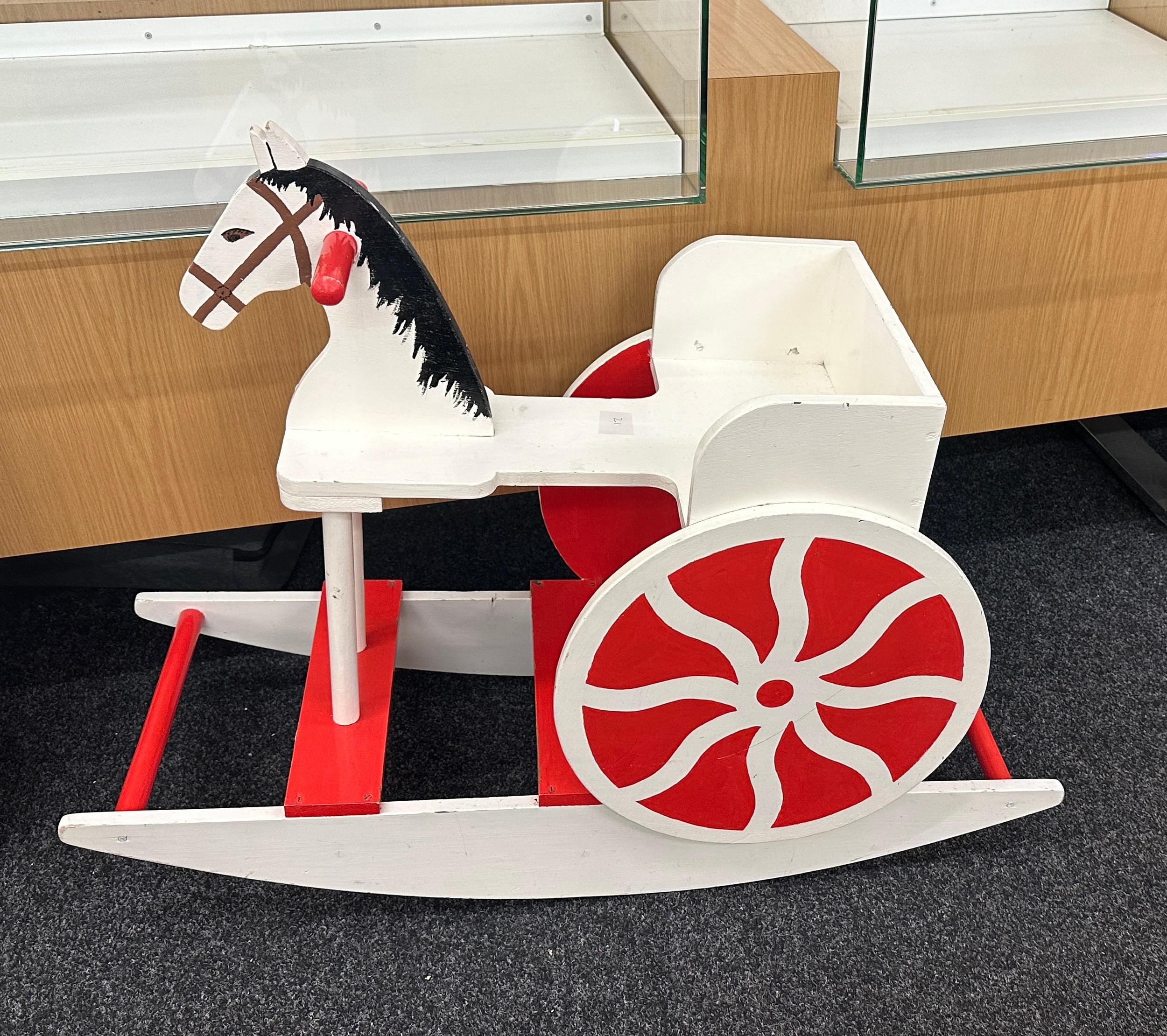 Wooden white and red rocking horse, approximate measurements: Height 33 inches, Depth 17 inches, - Image 4 of 4