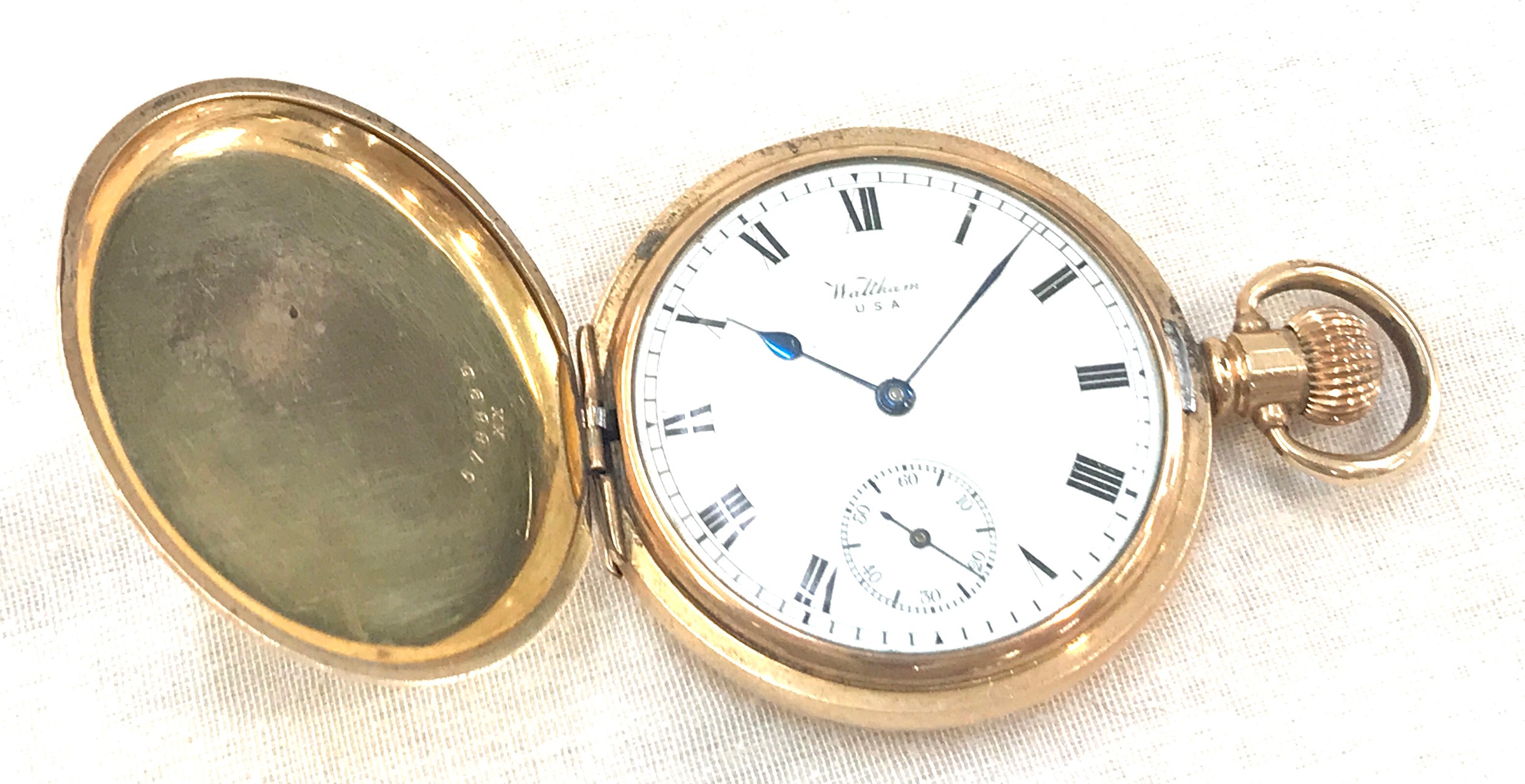 Gold plated full hunter Waltham pocket watch, untested