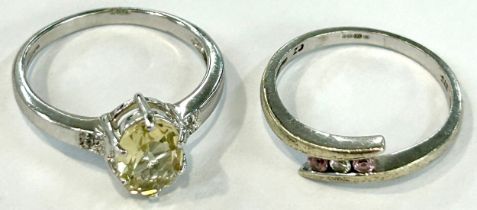 2, 9ct white gold gem set ladies rings, gross weight 4.2g