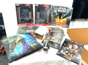 Selection of new Star Wars items to include cushion, bag, Ipad air cases, books, Electronic Comm