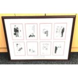 Framed prints of cartoons by Osbert Lancaster from the 1960's, overall frame measurement: 21.5 x