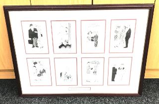 Framed prints of cartoons by Osbert Lancaster from the 1960's, overall frame measurement: 21.5 x