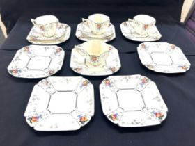 Antique Shelley Peaches and Grapes Queen Anne Demitasse coffee cup, saucers, sandwich plates
