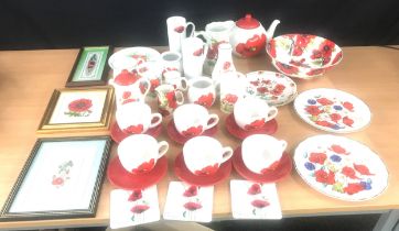 Selection of Poppy themed items includes tea pots, framed pictures etc