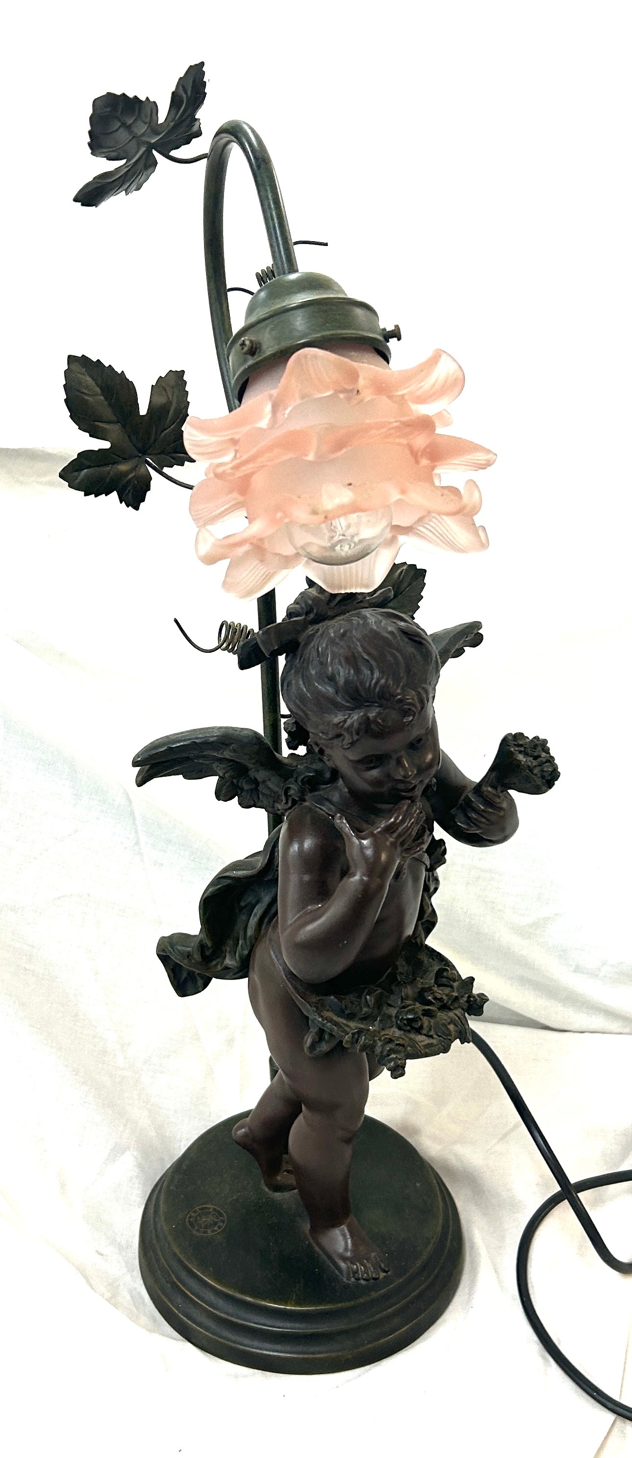 Resin cherub lamp stamped Art D France overall height 25 inches tall - Image 2 of 4