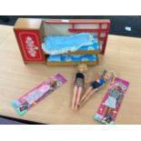 2 Vintage sindy dolls, a sindy bed and 2 boxed steffi love outfits