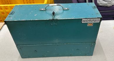 Metal vintage tool box, measures approximately 16 x 24 x 8.5 inches
