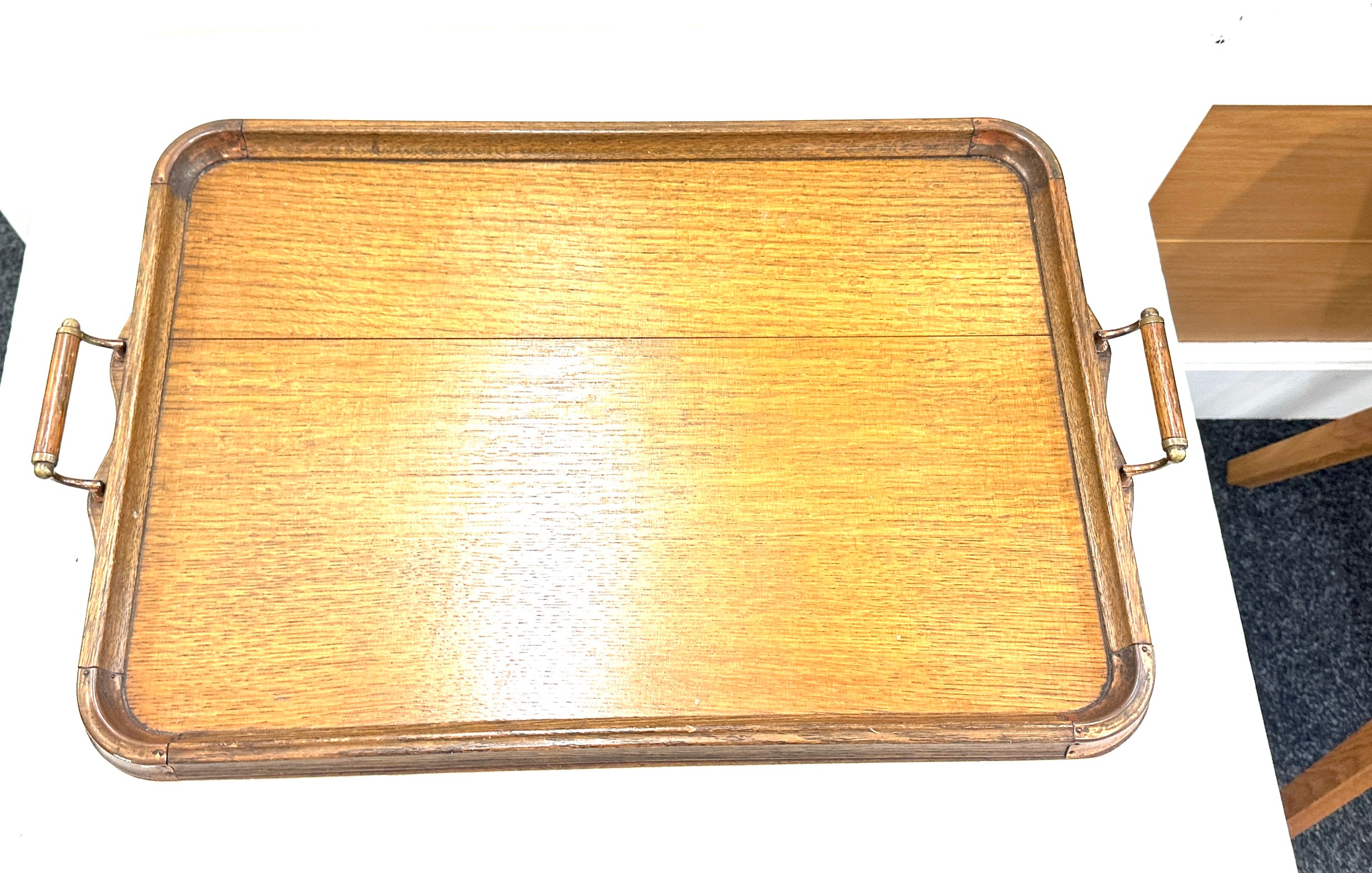 Antique 2 handled copper bound serving tray 23 inches wide by 16.5 inches - Image 3 of 3