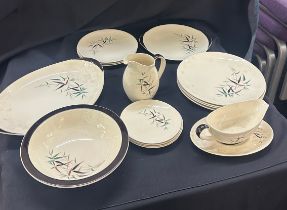 Selection of Royal Doulton Bamboo part dinner service to include bowl, plates, jug etc,