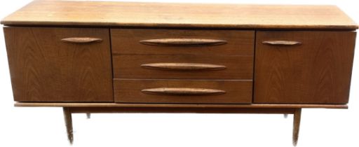 Teak two door three drawer sideboard measures approx 30.5 inches high, 72 long and 19 deep