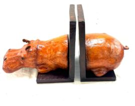 Large leather Hippo bookends 8 inches by 21 inches