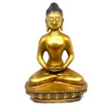 Brass Buddha oriental figure, marks to base height approximately 11 inches tall