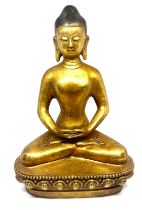 Brass Buddha oriental figure, marks to base height approximately 11 inches tall