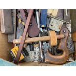 Selection of assorted tools includes saws, metal cutters, gauges etc