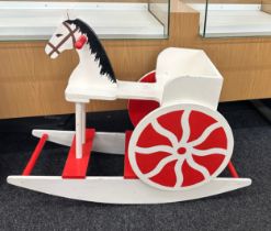 Wooden white and red rocking horse, approximate measurements: Height 33 inches, Depth 17 inches,