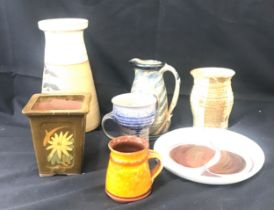 Karen Boez pottery plate and 6 other studio pottery pieces