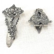 2 sterling silver antique chatelaine clips, 1 with english hallmark and one with continental mark,