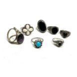 selection of 7 vintage silver stone set rings inc blue john amber etc weight 30g