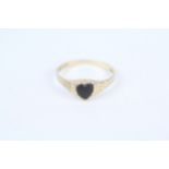 9ct gold vintage black onyx haert shaped signet ring