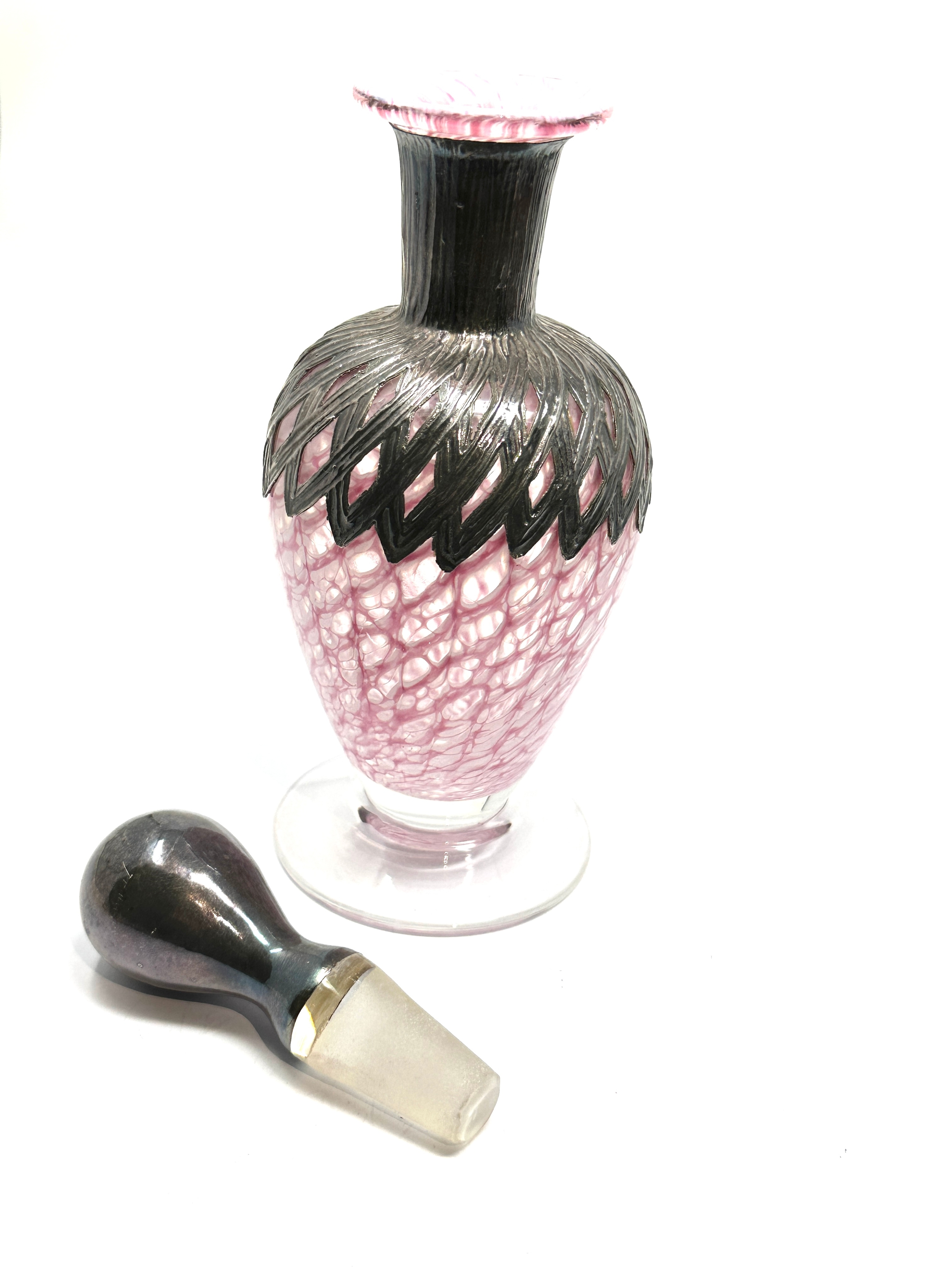Art Glass And Silver overlay Mounted Perfume Bottle measures approx height approx 19cm in good - Image 3 of 3