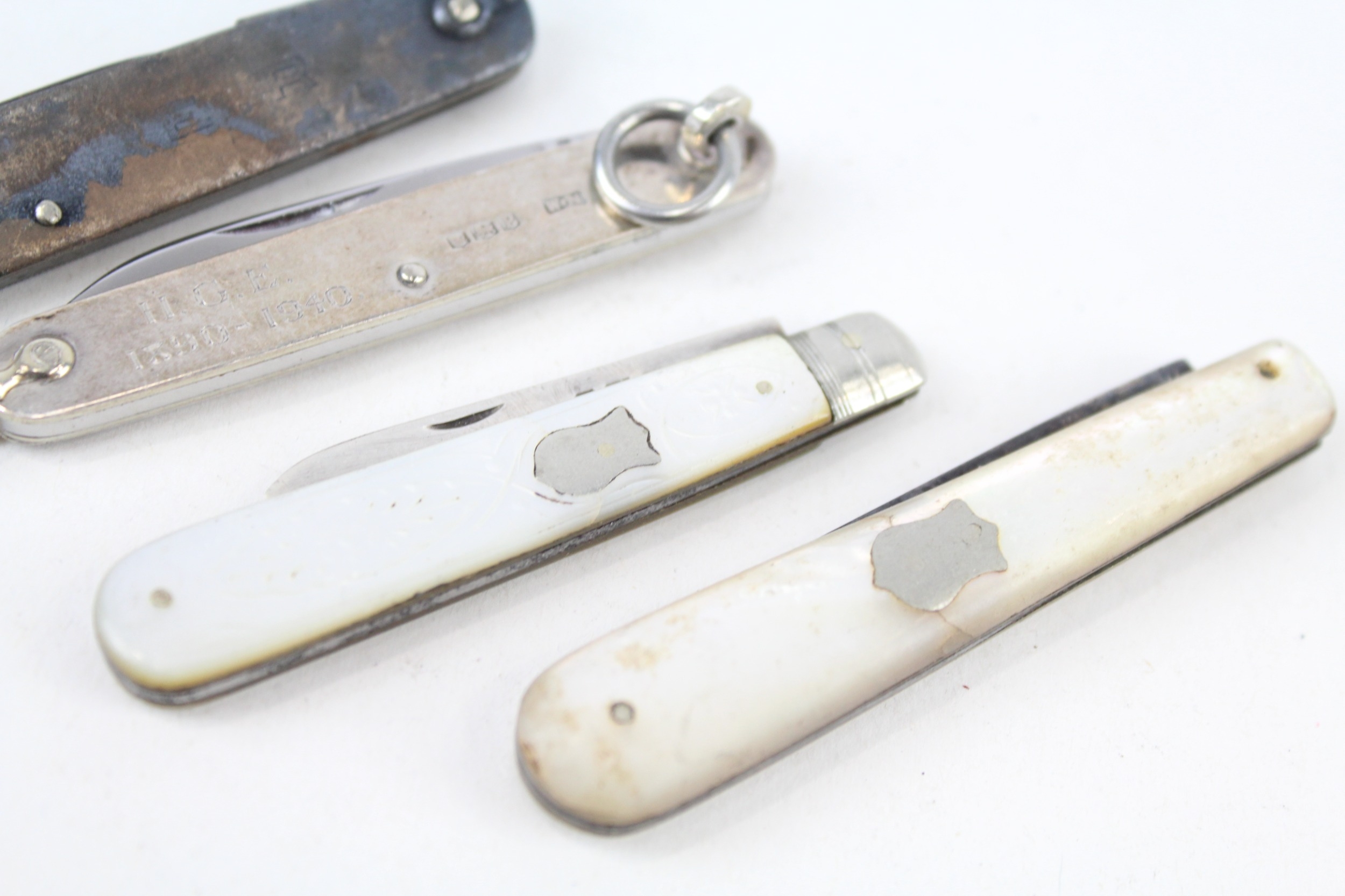 4 x antique / vintage .925 sterling silver knives inc mop, fruit etc - Image 4 of 4