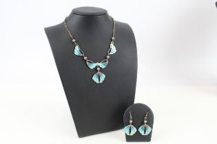 A silver Art Nouveau style enamel necklace and earring set by Malcom Gray (24g)