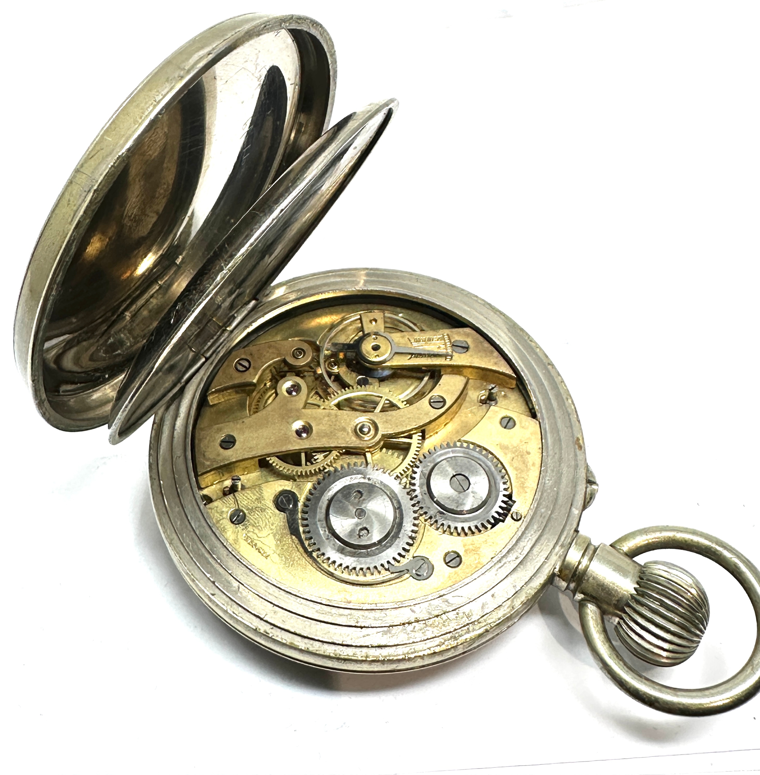 Antique nickel cased Goliath pocket watch the watch is ticking measures approx 66mm dia - Image 3 of 3