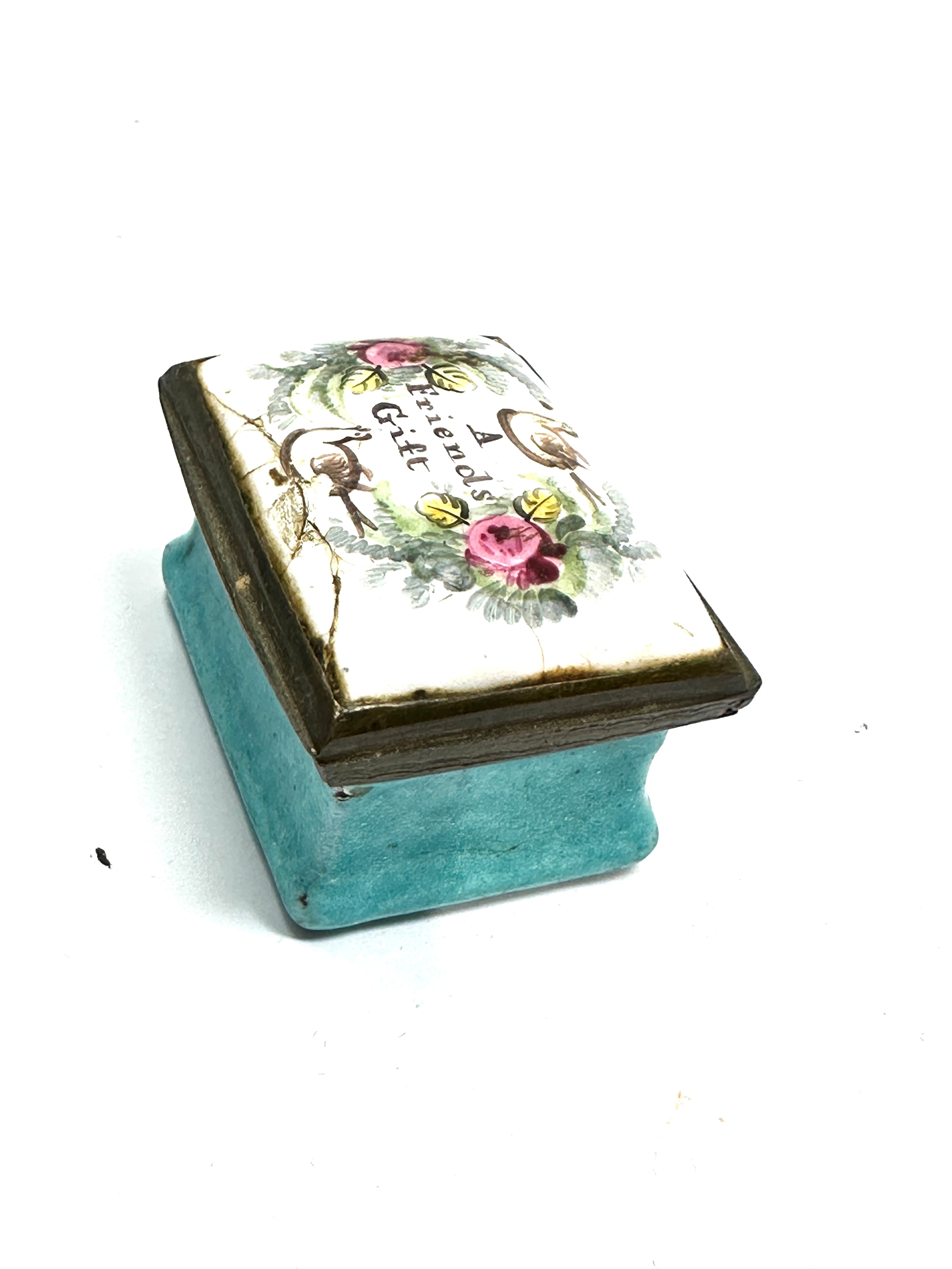 Antique A Friends Gift Bilston Enamel Trinket Box, Pill Box, Circa 1790 age related wear - Image 2 of 6