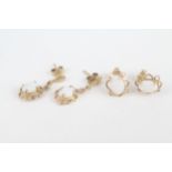 2x 9ct gold white opal stud & drop earrings with scroll backs