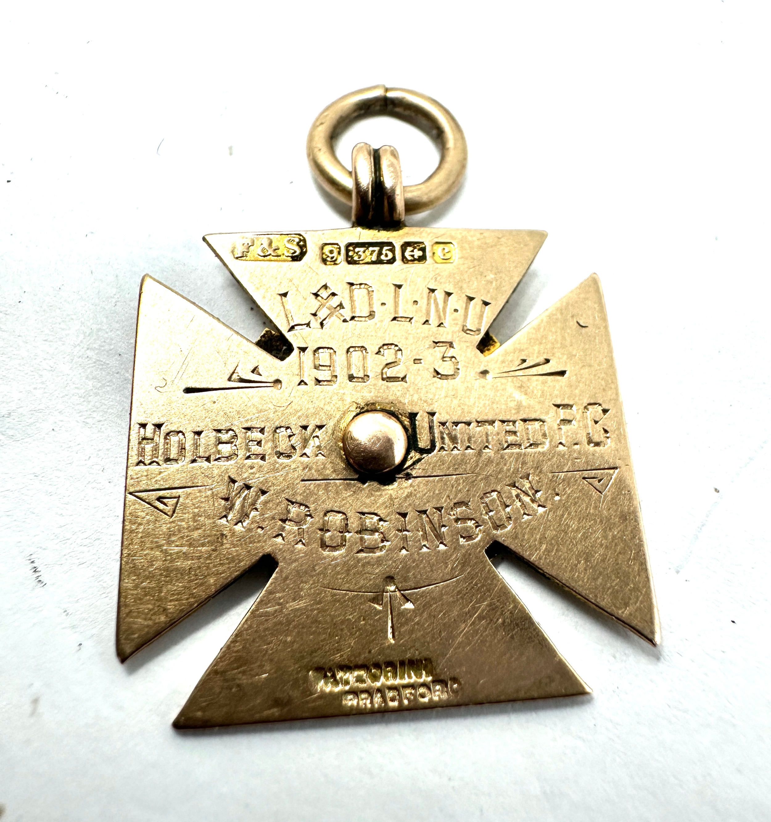 Rare 1902-3 holbeck united f.c 9ct gold medal holbeck rugby club before the lease was took over - Image 2 of 2