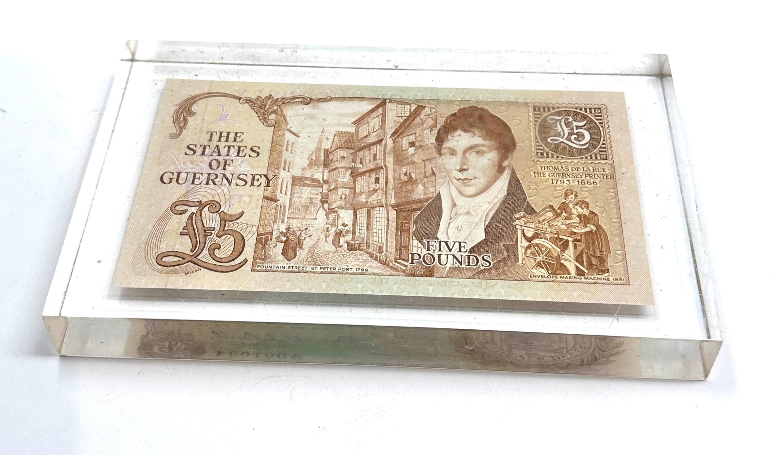1980 Guernsey £5 Pounds A001034 | UNC | W C Bull | low Serial Number slabbed - Image 2 of 4