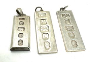 3 vintage silver ingot pendants weight 53g