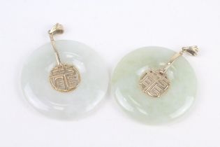 2 x 9ct gold jade pendants