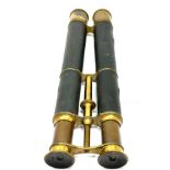 Large antique brass & leather binoculars measure approx 45cm long