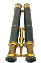 Large antique brass & leather binoculars measure approx 45cm long