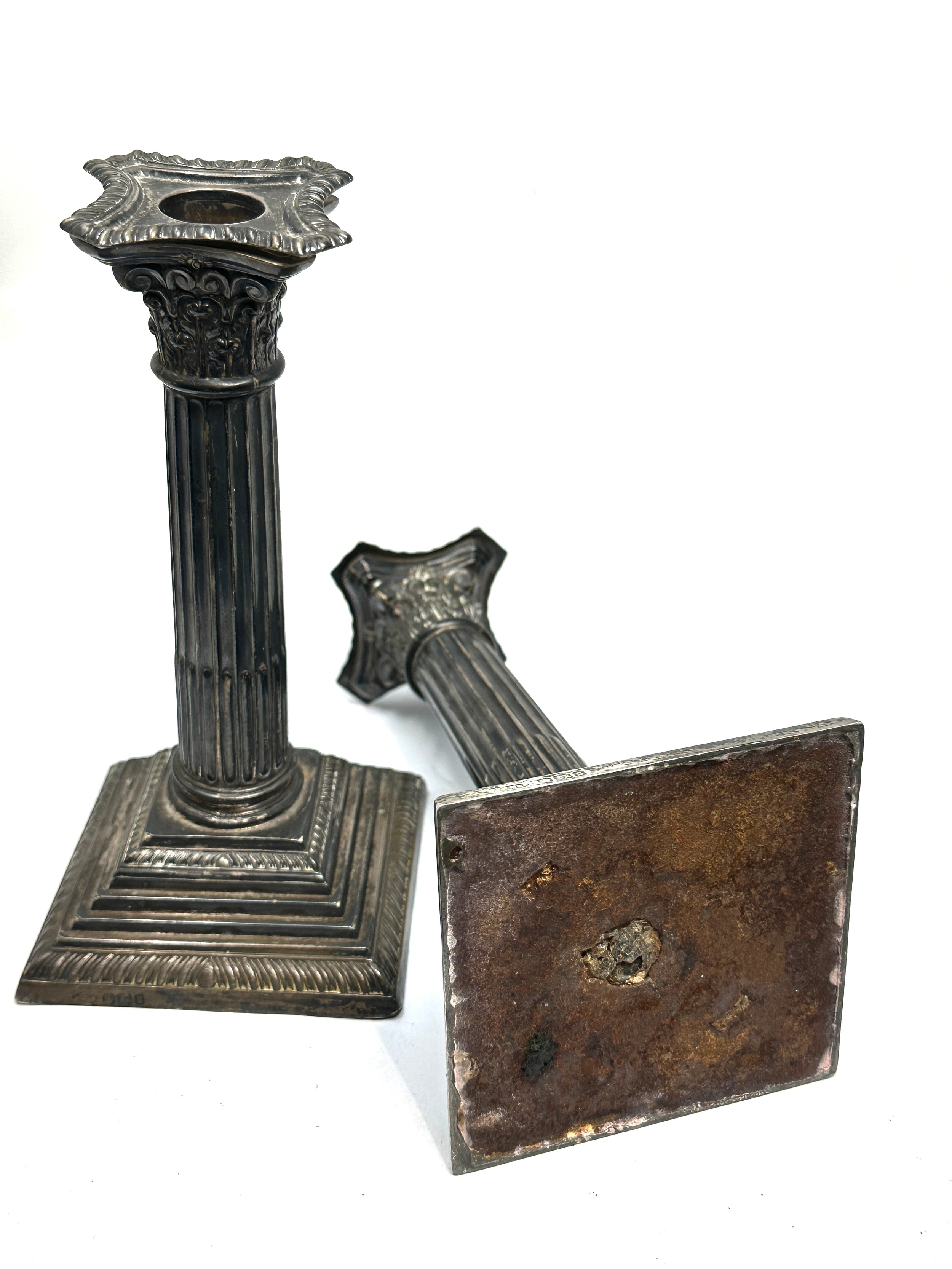 Pair of victorian silver corinthian column candlesticks sheffield silver hallmarks measure approx - Image 3 of 4