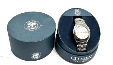 Boxed gents Citizen Eco-drive wristwatch the watch is ticking