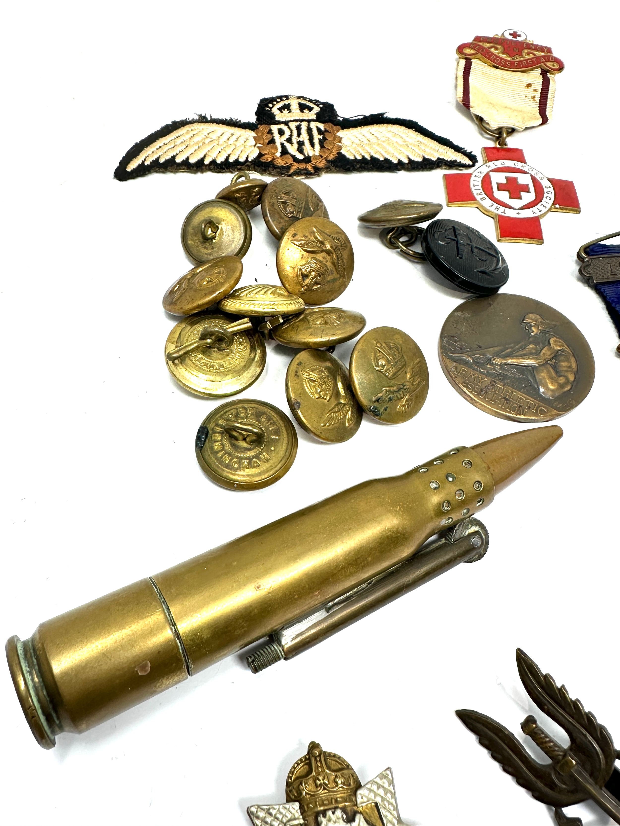 selection of military items inc bullet lighter cap badges buttons patches etc - Image 5 of 5