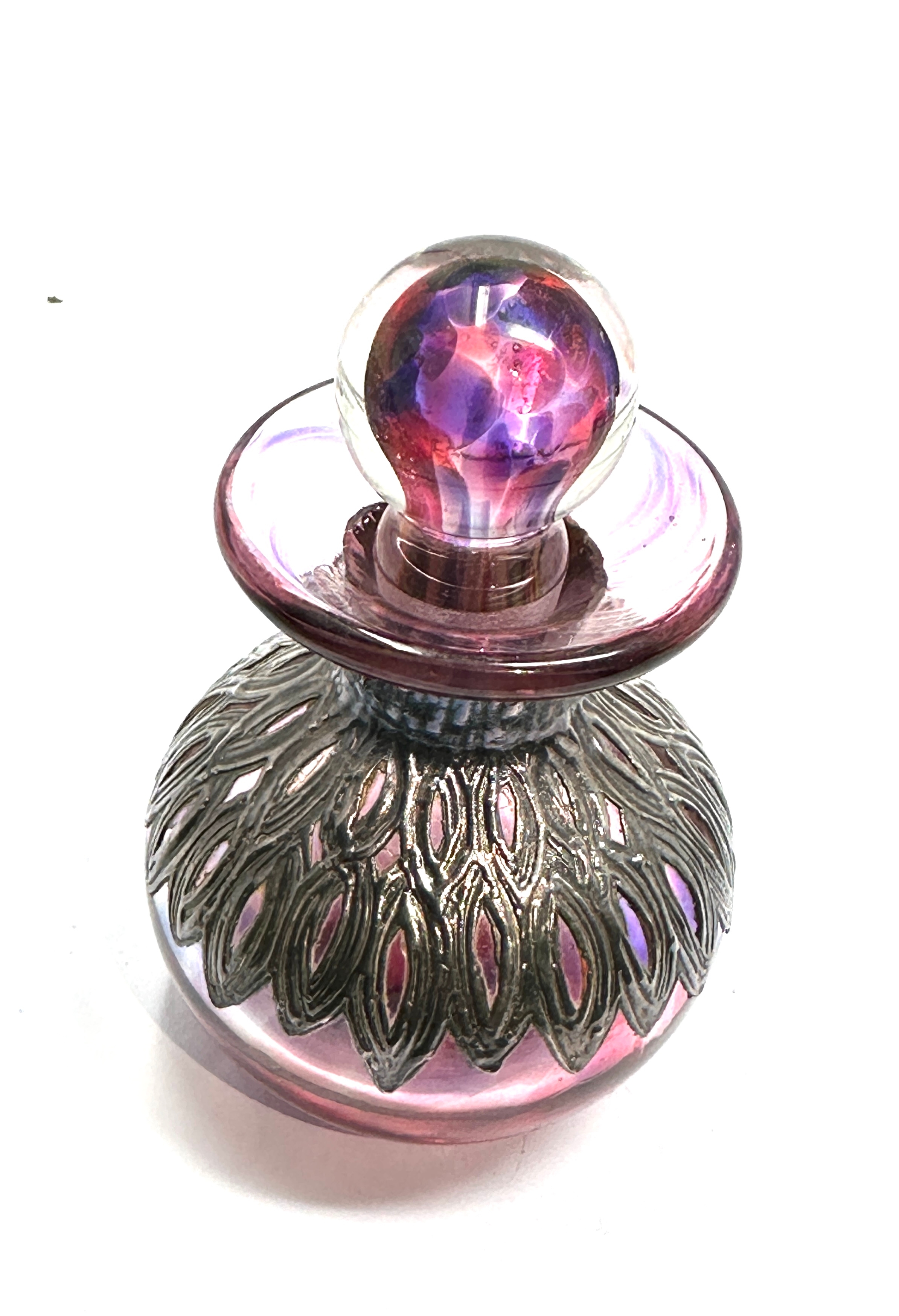 Art Glass And Silver overlay Mounted Perfume Bottle measures approx height approx 8.2cm in good - Image 2 of 3