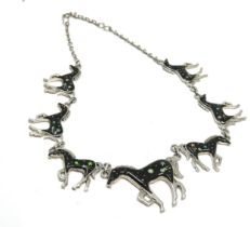 Sterling silver & enamel horse necklace weight 50g